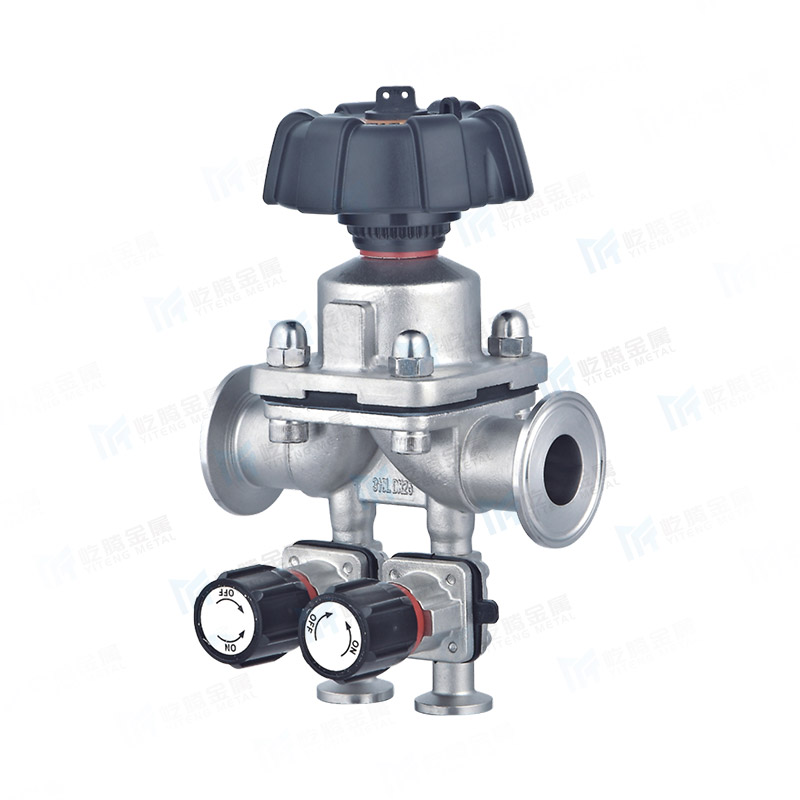 Double headed disinfection of diaphragm valve